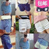 夏季短裤高腰韩版做旧新款浅色小脚裤常规弹力牛仔布女牛仔裤