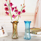 欧式彩色透明玻璃花瓶水培绿萝花器紫色餐桌客厅茶几摆件花插