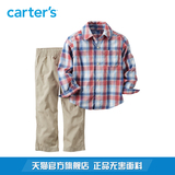 Carter's2件套装格纹长袖衬衫卡其色长裤全棉男幼儿童装249G112