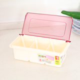 创意厨房用品调味盒翻盖塑料组合4格调料盒带盖带勺子佐料盐罐盒