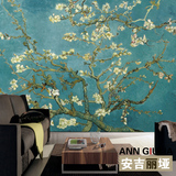 无缝大型壁画 客厅卧室电视背景墙纸3d立体壁纸 欧式油画梵高杏花