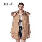 Peoleo飘蕾2015年冬季新品中长款毛领带帽羽绒服女外套4420502203