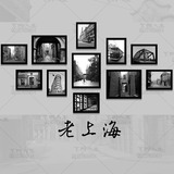 老上海黑白装饰画复古怀旧风景照片客厅无框画组合画挂画餐厅壁画
