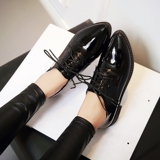 2016春季新款英伦中性女鞋 平跟漆皮单鞋女平底系带尖头黑色皮鞋