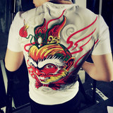 中国风男士短袖T恤动物美猴王印花修身青年男装体恤汗衫夏装半袖