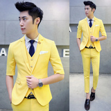 韩版中袖西服套装 西装三件套 十色 黄色A470-1-TZ