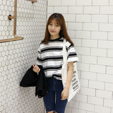 2016夏季韩版新款宽松显瘦简约条纹棉质短袖T恤外穿上衣女学生潮
