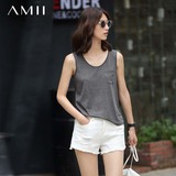 预售）Amii[极简主义]夏外穿直筒纯色口袋宽松无袖女士白色背心