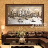手绘油画欧式现代客厅大厅餐厅酒店沙发背景刀壁画老上海电车风景