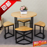 铁艺小圆桌椅实木休闲咖啡桌椅组合创意户外小户型餐桌椅简约整装