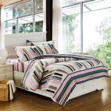 ELLE DECO家纺法国简约全棉冬时尚条纹字母床单被套四件套1.8m床