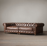 美式乡村仿古做旧皮艺三人位沙发大户型组合沙发法式工业风格沙发