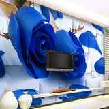 3D立体玫瑰 客厅电视背景墙壁纸墙纸壁画墙布梦幻红色 蓝色玫瑰