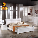 全实木榆木床1.5米1.米8白色双人床现代中式气压高箱储物厂家直销