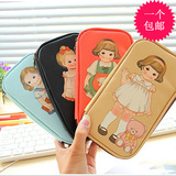 韩国可爱洋娃娃女孩多功能笔袋 大容量复古PU皮文具盒学生用品