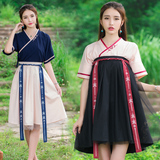 2016新款改良汉服女中国风女装交领襦裙两穿套装古风汉元素 套装
