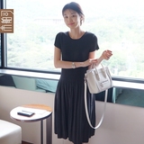 韩国女装2016夏装新款淑女款收腰褶皱短袖连衣裙GC1403
