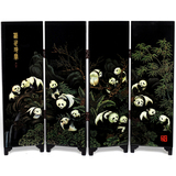 四扇仿古小屏风摆件 中国风图案节日商务公关外事出国礼品 大熊猫