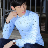 新款蓝色韩版2016夏装衬衣青年长袖衬衫男士青少年新品春秋男装