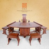 鸡翅木家具功夫茶桌椅组合 实木茶几 中式红木泡茶台扇形仿古茶桌