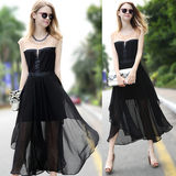 2016夏季新款时尚韩版黑色外贸品牌原单爆款欧美高端雪纺连衣裙