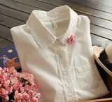 2015春秋季新款女生衬衫纯棉少女初中高中学生长袖衬白色衣褂薄款