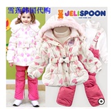 韩国代购jelispoon正品2015冬季女童滑雪服 保暖棉服 上下套装