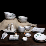 包邮 手绘幽兰 日韩式陶瓷创意餐具 拉面碗盘碟子创意自行搭配