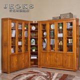 乔克斯中式家具 全实木书柜三门四门书橱组合玻璃门储物转角书架