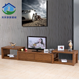 伸缩现代中式实木电视柜榆木组合电视柜简约矮柜储物柜客厅落地柜