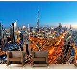 3d欧式现代简约风景迪拜城市夜景大型壁画客厅玄关背景墙纸壁纸