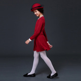 女童长袖连衣裙A字裙 2015冬季新款童装纯棉针织裙英伦风红色裙子
