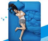 床上蓝色四件套秋冬单色双人被套纯色床笠床单式床单人三1.5/1.8m