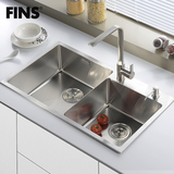 弗林斯 厨房水槽双槽套餐手工水槽双槽304不锈钢水池洗菜水盆加厚