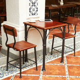 美式户外阳台创意酒吧奶茶店肯德基桌椅组合实木铁艺咖啡厅三件套