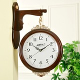 两面数字时钟特大号中式双面挂钟实木客厅静音简约墙壁欧式挂钟表