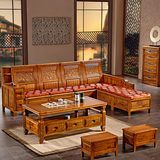 香樟木全实木沙发自由组合客厅家具中式简约现代转角贵妃沙发特价