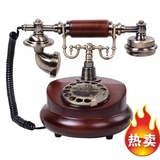 欧式创意田园复古电话机/仿古实木老式古典个性家用转盘电话机