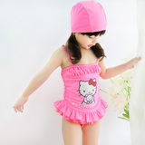 包邮外贸原单粉色Kitty猫儿童连体泳衣女童宝宝泳装温泉游泳衣