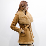 冬装棉衣女中长款修身显瘦加厚麂皮绒大毛领韩国鹿皮绒羊羔毛外套