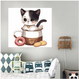 DIY数字油画包邮特价 手绘卡通儿童书房 动物动漫装饰画 茶杯猫