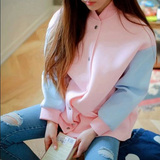 2015韩版学生宽松长袖外套女 bf风中长款太空棉棒球服开衫春秋潮