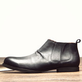 新品日系原宿潮流手工打蜡做旧牛皮捏皱短靴英伦时尚复古切尔西靴