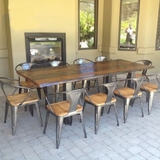 欧式复古铁艺实木餐桌咖啡桌椅会议酒吧酒店长方形餐桌椅组合户外