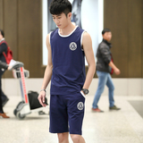 夏季韩版运动服男跑步休闲运动套装薄款潮宽松无袖上衣大码五分裤