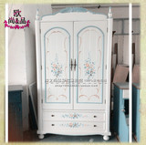 2014热销美式乡村做旧仿古彩绘韩式田园风格公主实木框架双门衣柜
