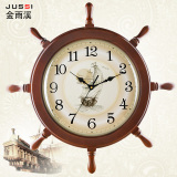 创意实木钟表欧式客厅大号挂钟地中海船舵石英钟20英寸现代时钟