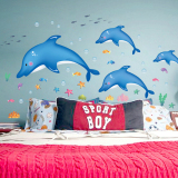 海豚墙贴 客厅电视背景墙纸儿童房幼儿园装饰贴画浴室玻璃贴纸