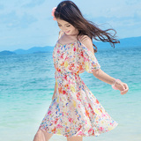 海边度假沙滩裙马尔代夫波西米亚短裙甜美吊带碎花连衣裙露肩显瘦