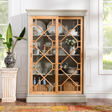 美式法式乡村 复古玻璃移门储物书架 多层展示柜  收纳柜